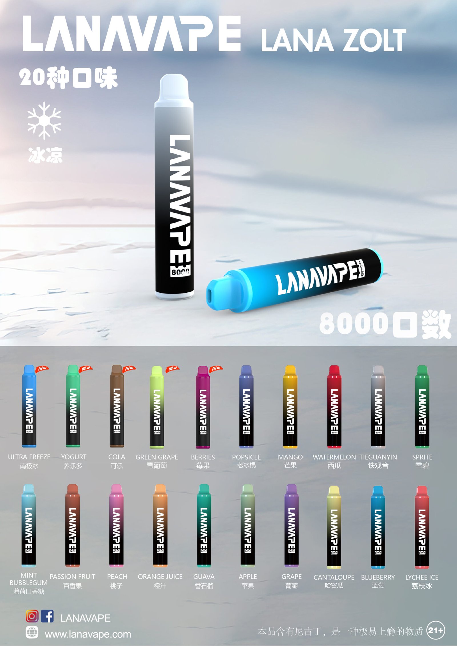 LANA8000口 LANA ZOLT 一次性電子煙 拋棄式 大容量可充電